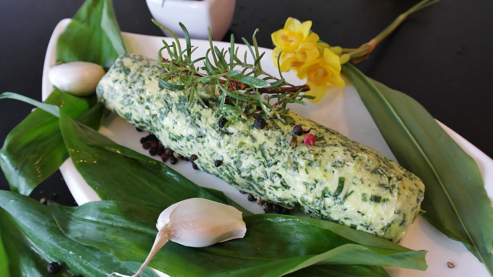 Close up of herb butter in a roll